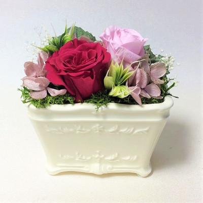 ふるさと納税 須賀川市 長く楽しめるバラ【プリザーブドフラワー白陶器A】ギフト・贈り物に　薔薇の花　フラワーアレンジメント