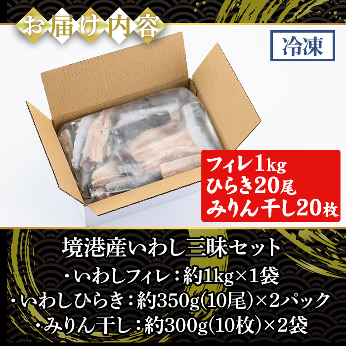 境港産いわし三昧セット(フィレ、ひらき、みりん干し)【sm-CD008】【羽根】