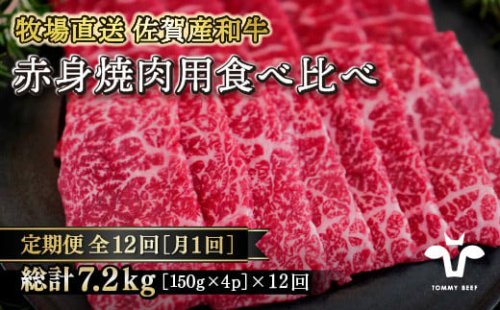 【定期便12回】【牧場直送】佐賀産黒毛和牛 赤身焼肉用 600g：C250-022