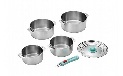 EJQ-1500 燕熟の技 ステンレス鍋14cm & 16cm & 18cm & 20cm・着脱ハンドル・兼用蓋付き FC025141