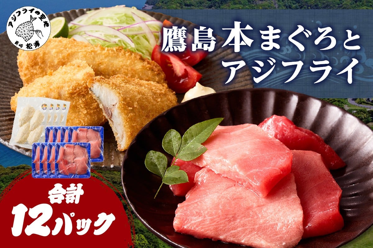 
            鷹島産本まぐろ 食べきりサイズ(80g×8p)とアジフライのセット(4枚×4p) ( 本まぐろ マグロ 鷹島産本まぐろ アジフライ あじ フィレタイプ ) 【C7-033】
          