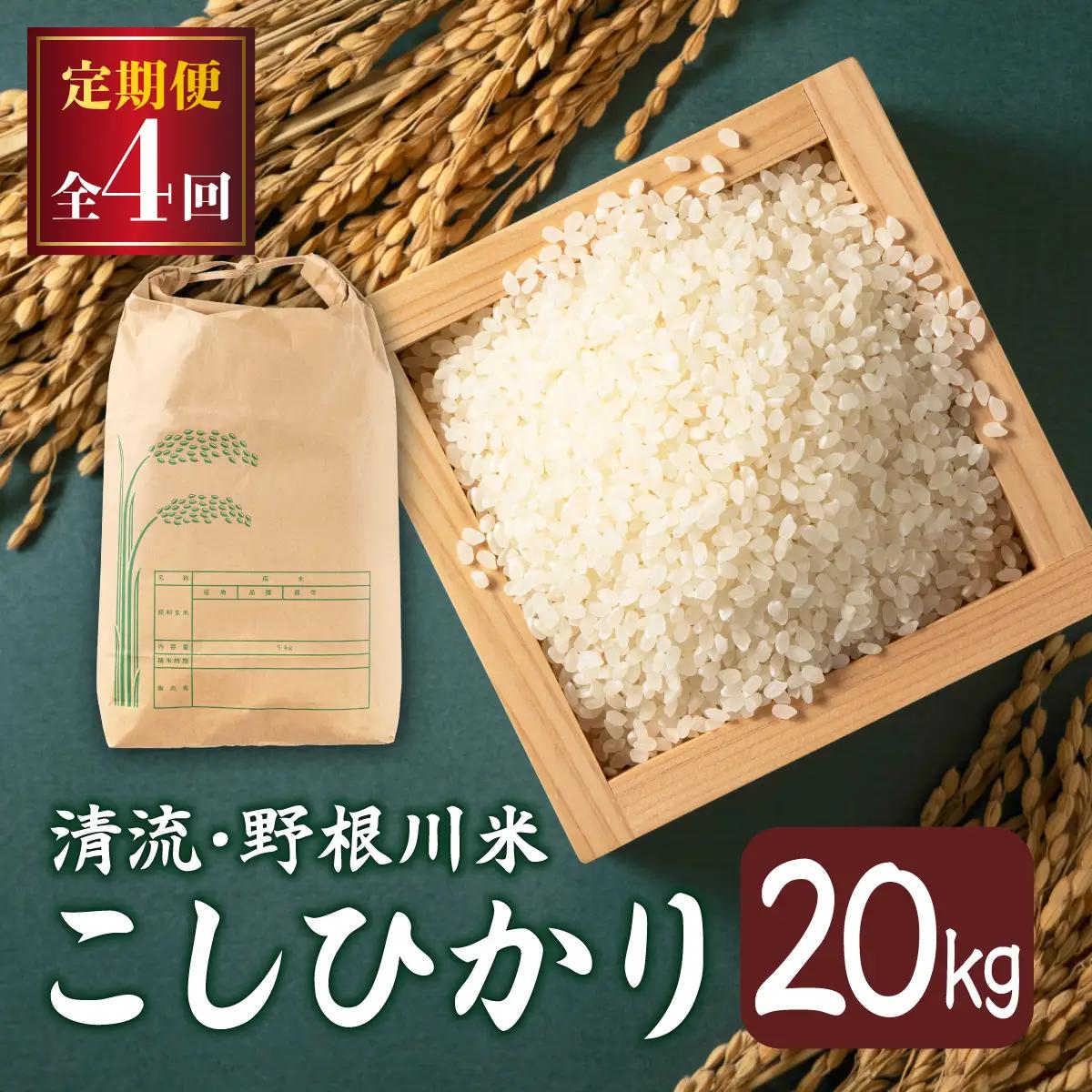 【先行予約】 ＜定期便全4回＞令和8年産 野根川米20kg（20kg×1袋） こしひかり