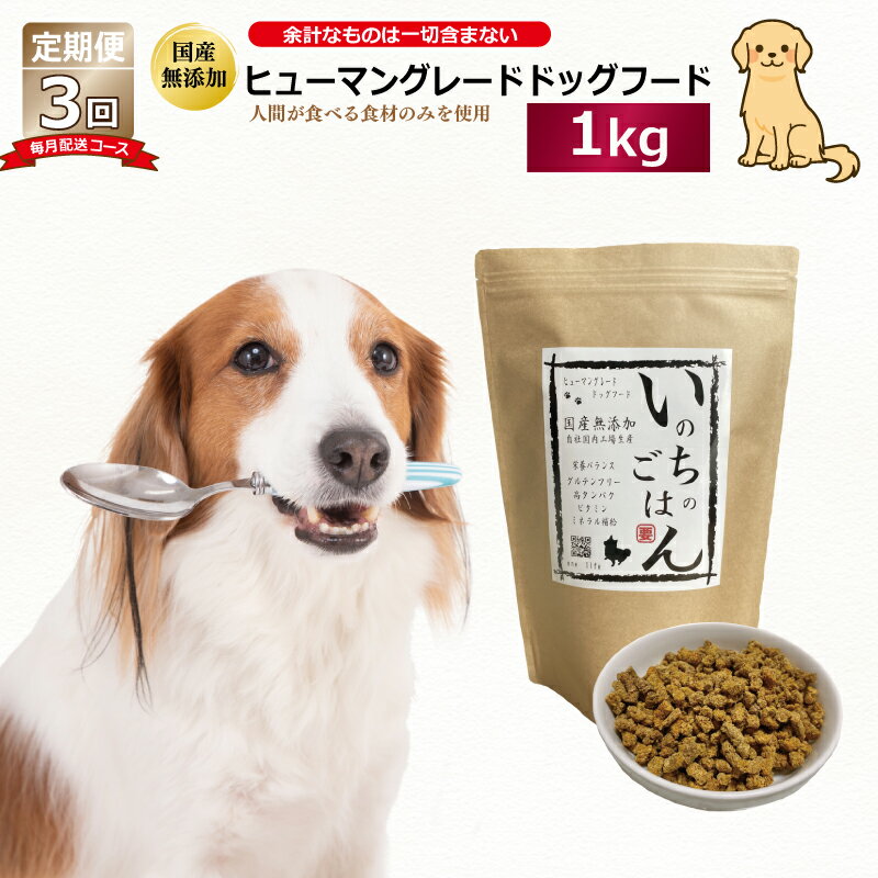 【ふるさと納税】【定期便】 国産 無添加 ドッグフード いのちのごはん 1kg × 全3回 【毎月配送】 国内製造 犬 健康 ヒューマングレード 厳選 グルテンフリー ノンオイル 素材本来の味 保存料不使用 栄養バランス 高タンパク ビタミン ミネラル 大阪府 泉佐野市 送料無料