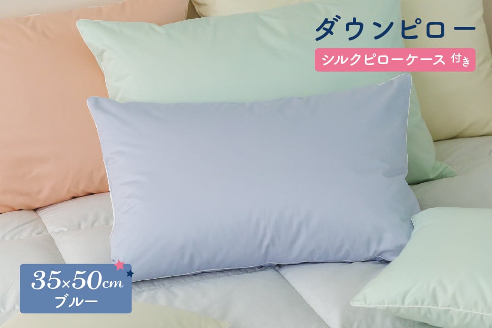 
            ダウンピロー［小さいサイズ：35×50cm・ブルー］ 綿100％×ホワイトダック ダウン50% 羽毛枕【富士新幸 花巻工房】 【1583】
          