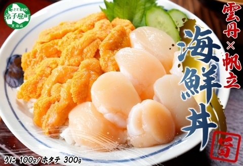 3382. うに 100g ホタテ 300g セット ファミリー ウニ チリ産 冷凍 雲丹 ほたて 生ほたて 帆立 貝柱 貝 海鮮 海鮮丼 送料無料 北海道 弟子屈町