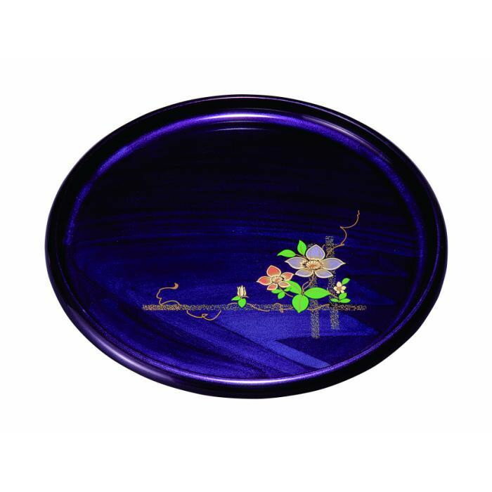 【ふるさと納税】丸盆 紫雲杢 鉄線（盛絵） 33cm ［YG470］ | 工芸品 日用品 キッチン お盆 送料無料 おすすめ 人気