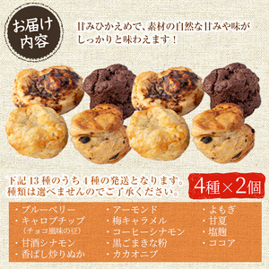 マクロビオティック焼き菓子詰め合わせスコーン計8個（4種類×2個） 乳製品不使用 玉子不使用 卵不使用 白砂糖不使用 詰め合わせ ブルーベリー 玄米 甘酒 シナモン アーモンド おかし お菓子 おやつ