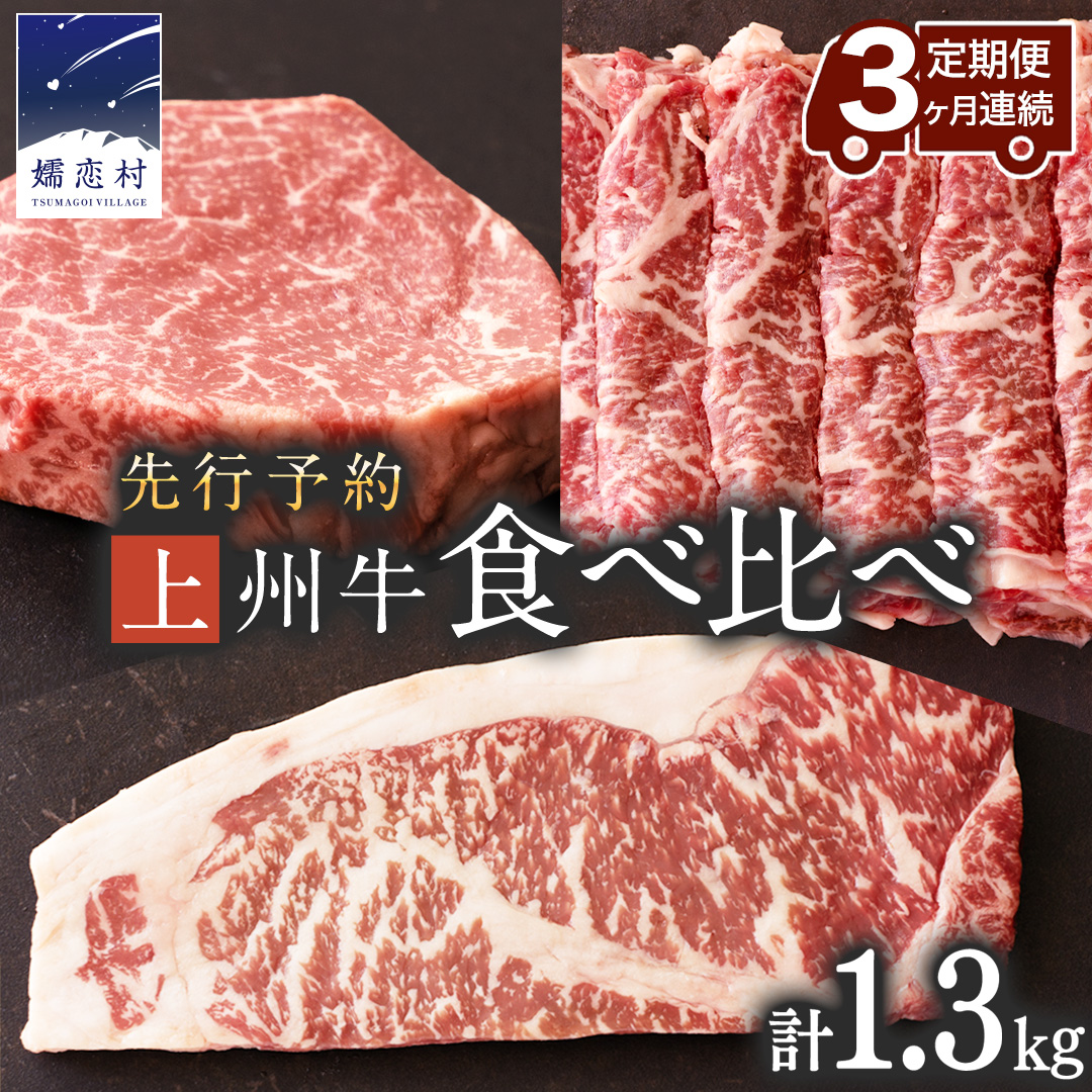 【2025年10月 発送開始】《 定期便 》 上州牛 食べ比べ セット 3ヶ月 連続お届け 【お肉の定期便】特集 すき焼き ・ サーロイン ・ ヒレステーキ セット 牛肉 日本 国産 国産牛 群馬 冷凍 真空パック ステーキ用 定期 お肉 肉 焼肉 焼き肉 バーベキュー BBQ ブランド牛 先行予約 [AH018tu]