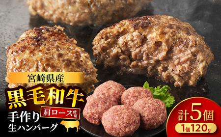 ≪手作り!!≫宮崎県産黒毛和牛肩ロース100%★ハンバーグ(計5個) 肉 牛肉 加工品 惣菜 国産_T025-049