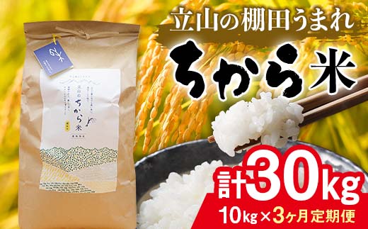 ＜定期便＞立山のちから米 コシヒカリ 各10kg ＜全3回＞ 計30kg 3ヶ月連続 10kg 定期便 定期配送 ちから米 こしひかり 銘柄米 ブランド米 国産 米 お米 日本米 ギフト 贈り物 備蓄 防災 食品 F6T-915