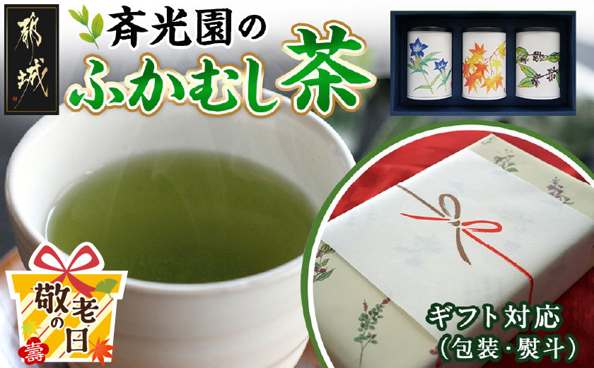 
            【敬老の日】斉光園のふかむし茶缶≪9月11日～15日お届け≫_AA-C307-KG_(都城市) 茶葉セット ふかむし茶 お茶っ葉 深蒸し茶 茶葉 ギフト対応
          