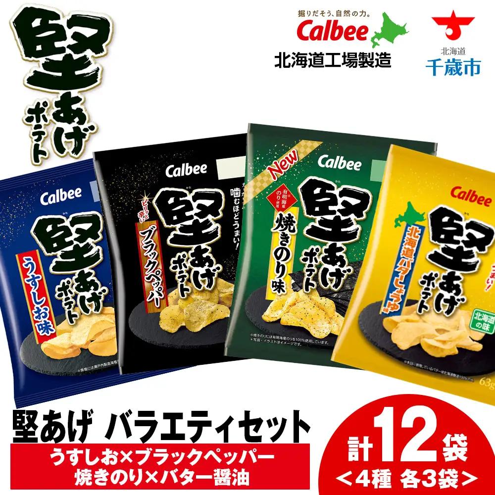 堅あげポテト 4種セット ＜ブラックペッパー・焼きのり・バターしょうゆ・うすしお＞ 各3袋  カルビー ポテトチップス 《千歳工場製造》