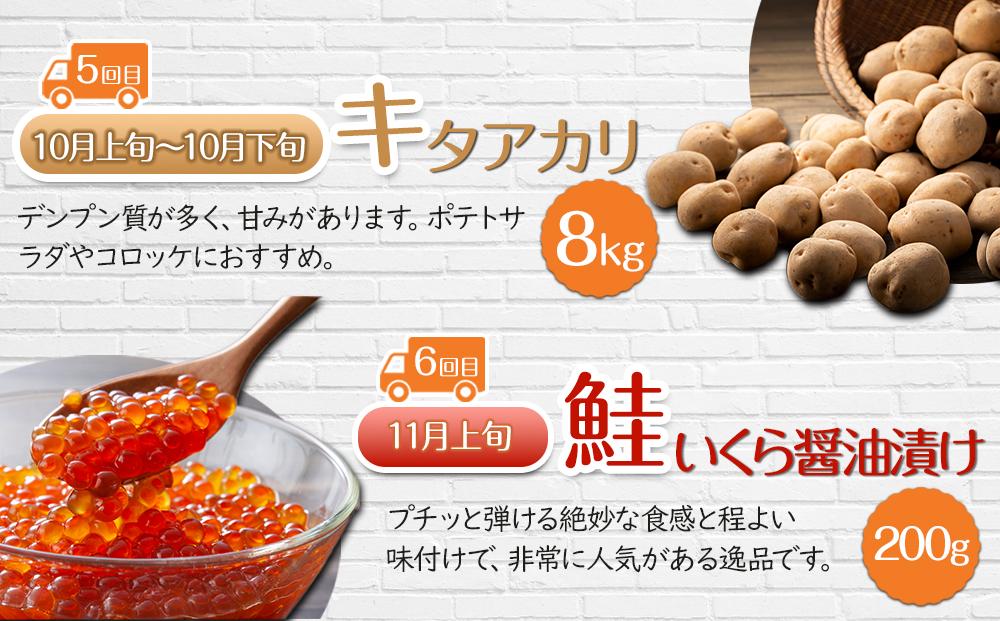 【先行予約】かに太郎定期便Nセット(アスパラ、メロン、ライオンコーン、白くまコーン、キタアカリ、鮭いくら醤油漬け)_03827
