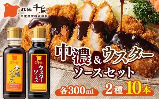 北陽千鳥ソース 2種10本セット(中濃ソース300ml×5・ウスターソース300ml×5) 調味料 ソース 揚げ物 とんかつ コロッケ 家庭用 自宅用 栃木県 足利市  F7Z-1865