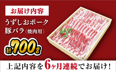 【 訳あり 】【6回 定期便 】 焼肉 用 豚バラ うずしおポーク バラ （ 焼肉 用）700g＜スーパーウエスト＞[CAG021]