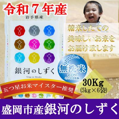 ふるさと納税 盛岡市 令和7年産 銀河のしずく 無洗米 お米マイスター推奨 盛岡市産 30kg