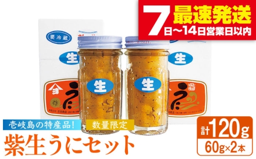 紫生うに 2本×60g《壱岐市》【吉田商店】 [JAK001] ウニ 雲丹 生うに ムラサキウニ 紫ウニ 海鮮 魚介 29000 29000円