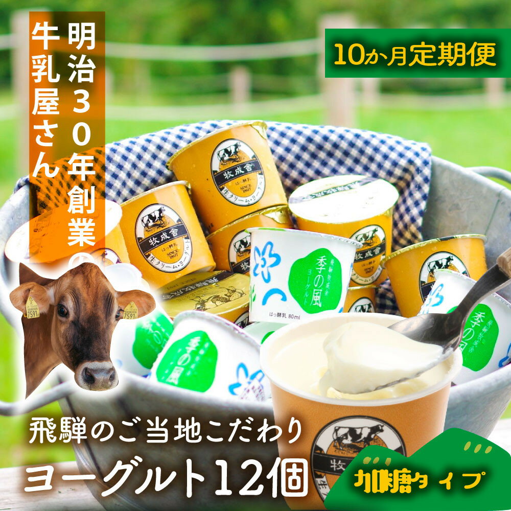 【ふるさと納税】【定期10か月便】牧成舎のヨーグルトたっぷり12個セット（加糖2種×各6）DF218