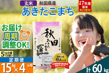 【玄米】＜令和7年産 新米予約＞ 《定期便4ヶ月》秋田県産 あきたこまち 15kg (5kg×3袋)×4回 15キロ お米  新米