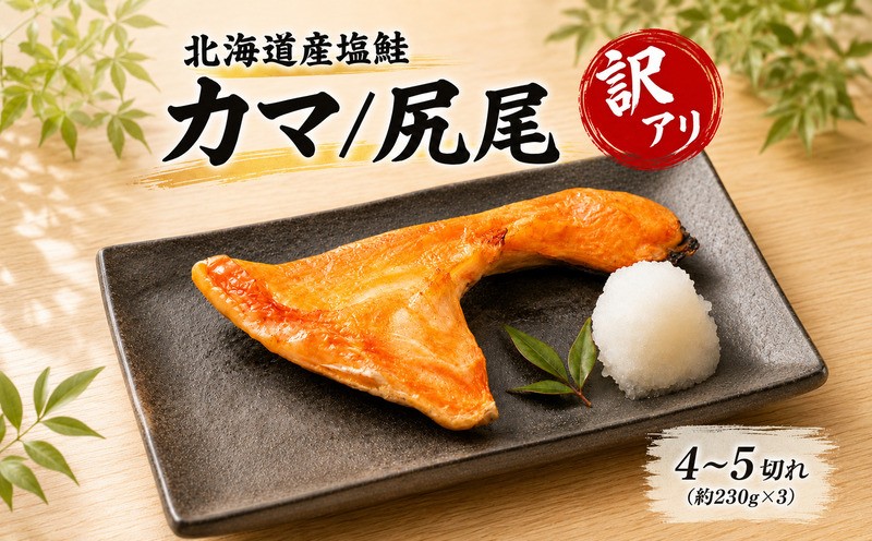 
                  【 訳あり 】 北海道産 塩鮭 4～5切れ (約230g×3) 国産 カマ 尻尾 鮭カマ さけ サケ 規格外 端材 不揃い 訳アリ サイズ混在 切り落とし 冷凍魚 魚介類冷凍 魚介類 魚貝類 魚 魚介 サーモン 家庭用 おかず お弁当 カマのあら汁 塩焼き ご飯のお供 1万円 以下 10000円 以内 しゃけ シャケ切落し 切り落し 鮭かま 海鮮 塩さけ 塩サケ 塩じゃけ 北海道 標津町
                