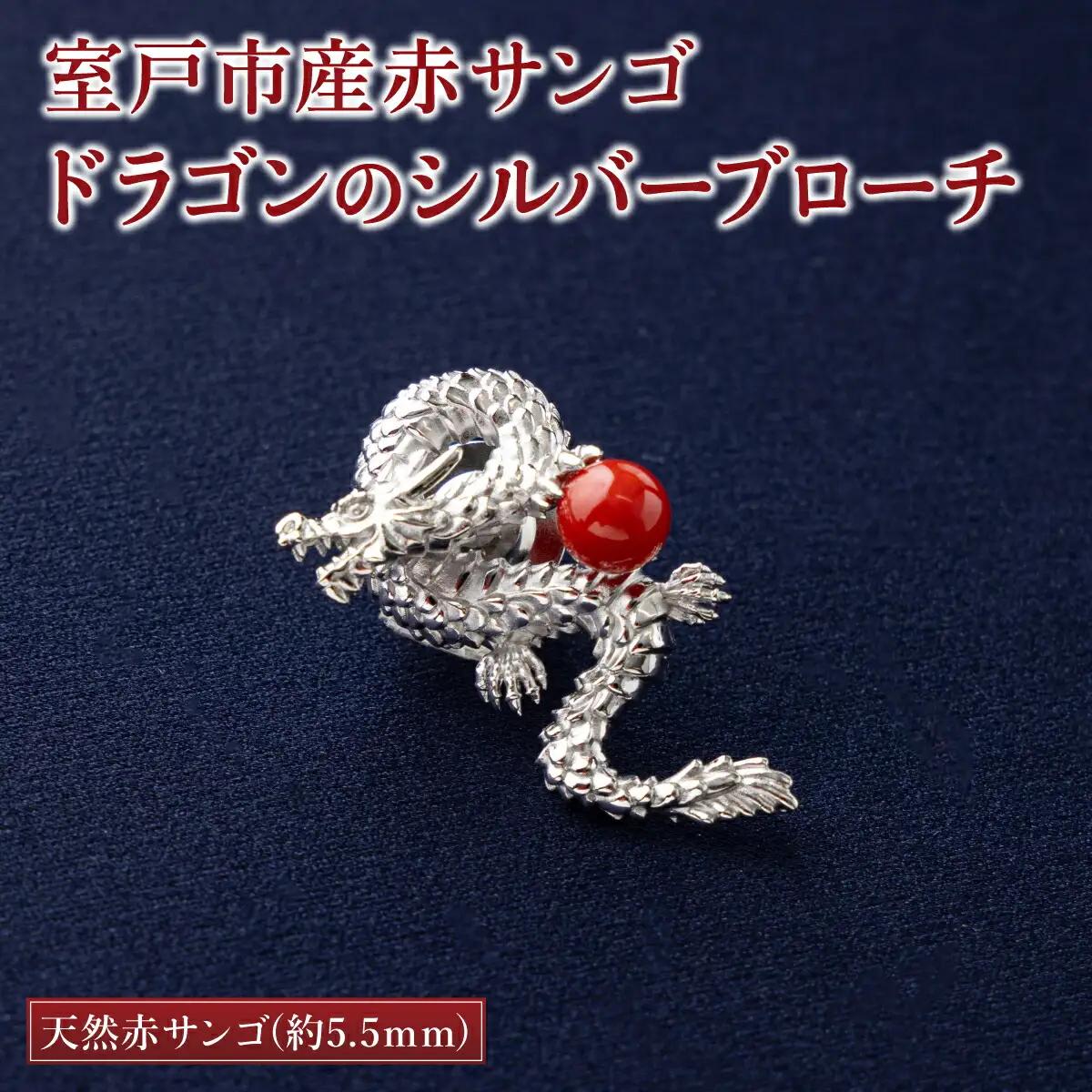 【 サンゴ 】ドラゴンのシルバーブローチ 赤サンゴ