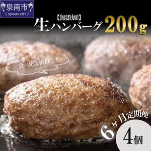 【無添加】食べ応え抜群！ 生ハンバーグ 200g 4個 6ヶ月定期便【087B-001】