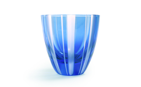 浅草切子 KANA KURITA「ぐい呑 子持縞 青藍/金赤＜艶消し＞」ペアセット 木箱入り