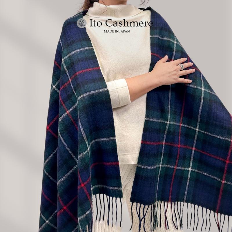 【ふるさと納税】100％ピュアカシミヤ・大判ストール フリンジ付き チェック柄 Tartan