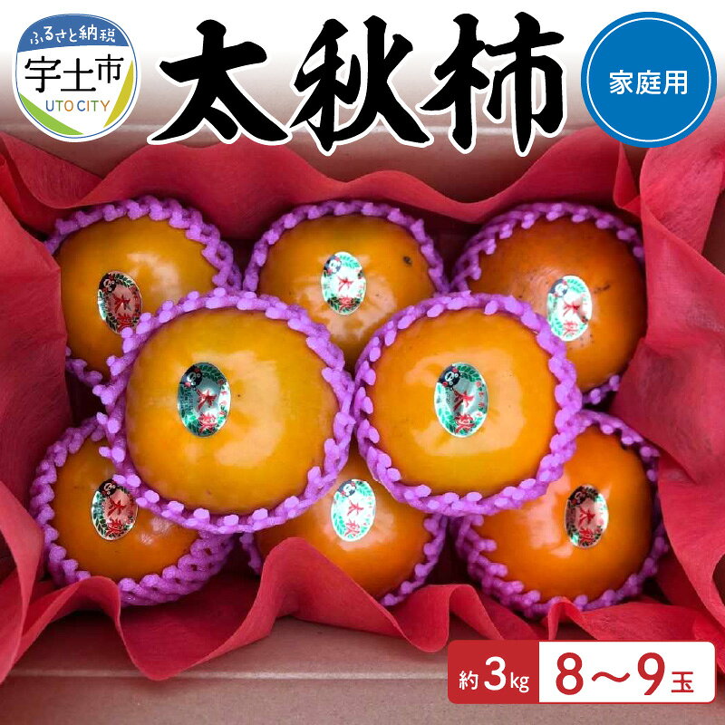 【ふるさと納税】【先行予約】家庭用 柿 太秋柿 果物 フルーツ 約 3kg 8〜9玉 2L〜4L 大玉 国産 宇土市産 ジューシー サクサク 食感 甘い こだわり おすすめ 上品 澤田果物 ギフト 贈り物 プレゼント お土産 お取り寄せ 送料無料【熊本県宇土市】