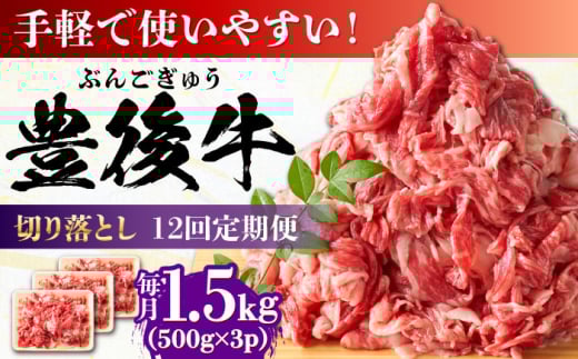 【全12回定期便】【たっぷり大満足！】おおいた豊後牛 牛肉 切り落とし 1.5kg (500g×3) 日田市 / 株式会社MEAT PLUS 牛肉 おおいた豊後牛 おおいた 豊後牛 黒毛和牛 赤身 薄切り 切り落とし 和牛 [AREI052]
