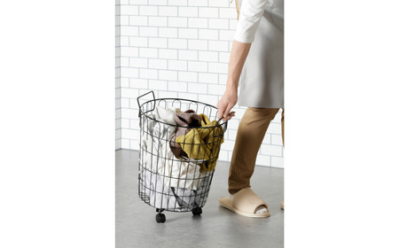 服がひっかからない ランドリーバスケット キャスター付き ブラック 【022S046】