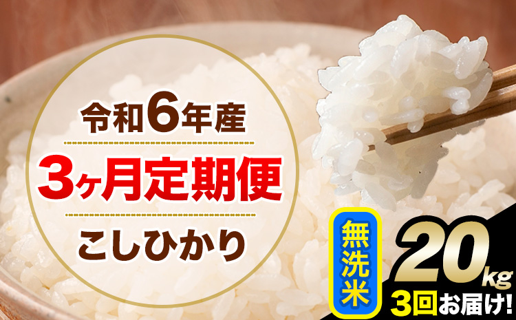 【3ヶ月定期便】令和6年産  定期便 こしひかり 無洗米 定期便 20kg 精米 熊本県産(南阿蘇村産含む) 単一原料米 南阿蘇村《お申込み翌月から発送》---kh6tei_175500_20kg_mo3_mna_m---
