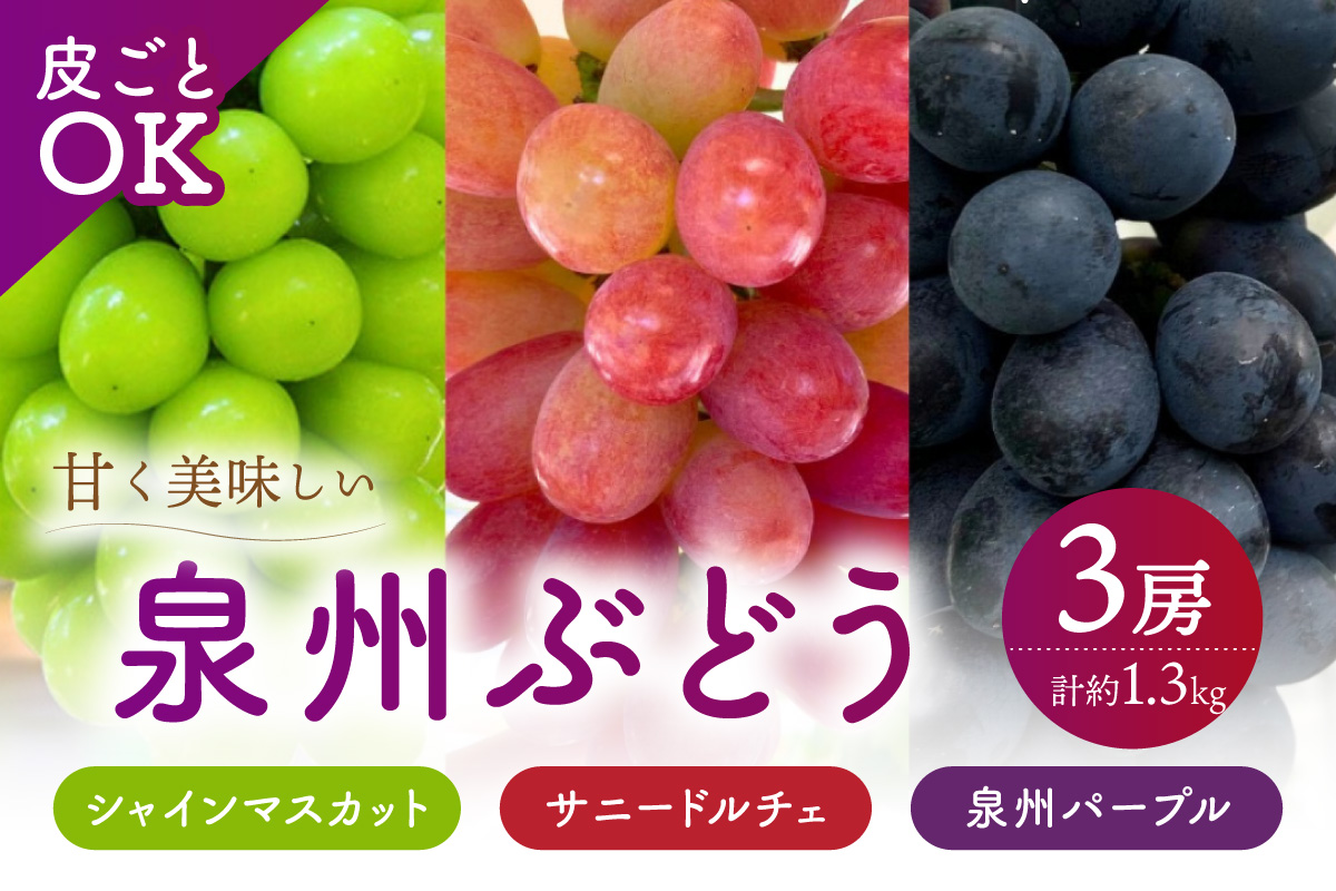 泉州ぶどう【皮ごとOK】泉州パープル シャインマスカット サニードルチェ 各1房セット【065C-004】