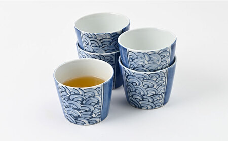 【波佐見焼】 和福 マルチカップ 青海波 5個セット そば猪口 オリジナル 縁起もの【福田陶器店】[PA386]