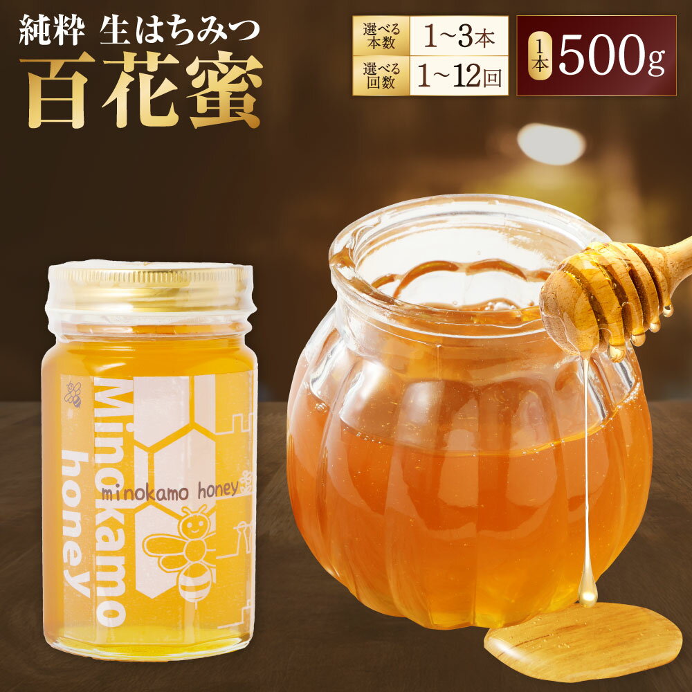 【ふるさと納税】【レビューキャンペーン対象商品】《選べる 本数 回数》国産 無添加 非加熱 純粋 はちみつ MINOKAMO HONEY 500g 1本～3本 単品 定期便3回～12回 藤井養蜂 百花蜜 採れたて 新鮮 希少な 手作り 蜂蜜 後味 スッキリ 瓶詰め 岐阜県 美濃加茂市 送料無料