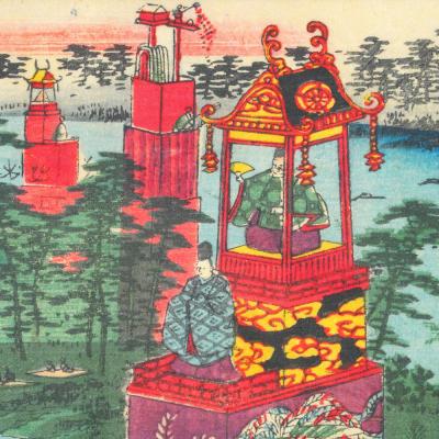 ふるさと納税 名古屋市 オリジナル【浮世絵ミニ風呂敷】歌川広重(二代)作「諸国名所百景 尾張津島祭禮」/名古屋刀剣博物館 |  | 01