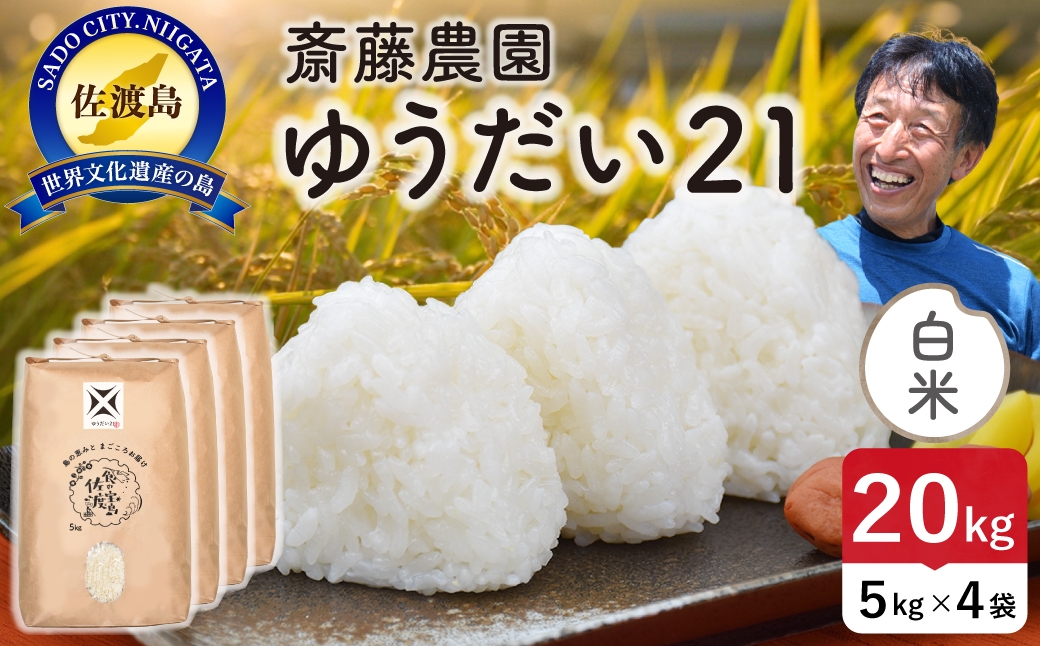 
                  佐渡島産ゆうだい21 白米20kg（5kg×4袋） 令和7年産
                