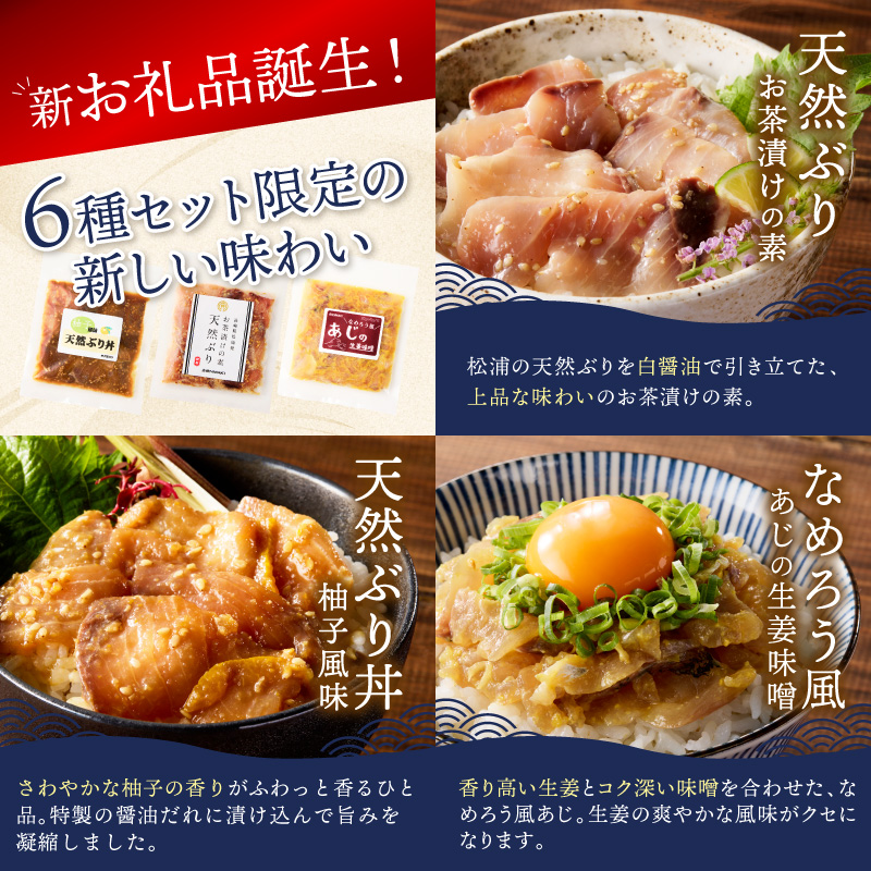 【流水解凍だけの簡単調理】海鮮醤油漬け バラエティ海鮮丼６種セット 各1パック( アジ サバ ブリ あじ さば ぶり 海鮮丼 流水解凍 お手軽 時短料理 海鮮 漬け丼 小分け パック セット 国産 長