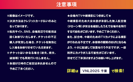 「買取大吉 バレーボールネーションズリーグ 2025 千葉大会」日本戦 女子チケット：スタンドBコーナー 7月13日