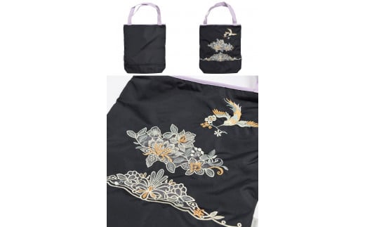 【シノワズリーモダン京都】花鳥オーガンジーカットワーク刺繍 防水・撥水トートバッグ ブラック［ 京都 日傘 ブランド 防水 撥水 トート 濡れた傘を入れてもOK カットワーク刺繍 おしゃれ 人気 おすすめ レディス 女性用 ギフト プレゼント お取り寄せ 通販 送料無料 ふるさと納税 ］