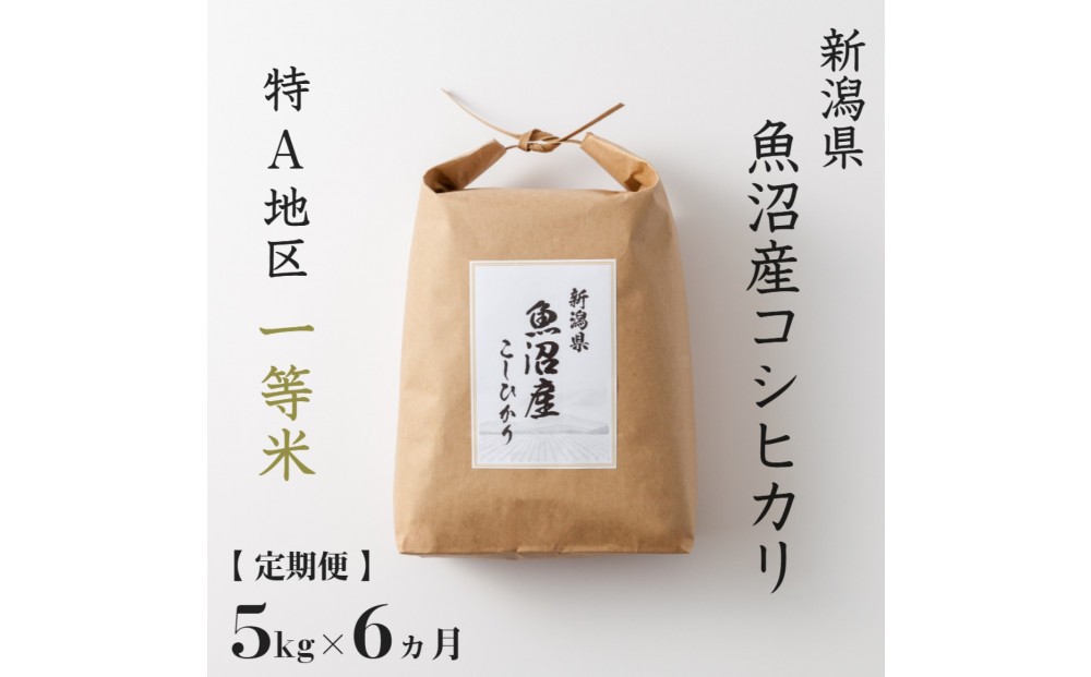 
                  【 定期便】 5kg × 6ヶ月 特A 一等米 魚沼産 コシヒカリ 令和7年産　新潟　新潟県　こしひかり　魚沼　特A地区　5キロ　頒布会
                