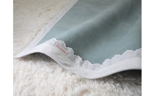 ベビー綿毛布 綿100% レース付刺繍入り アッシュグリーン｜ ベビー キッズ N mkm100 [2451]