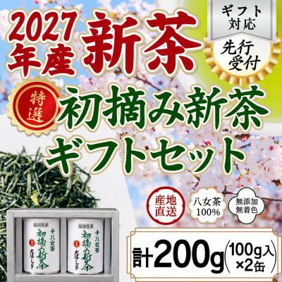 ふるさと納税 八女市 【先行受付】「2027年産 特選初摘み新茶」100g缶詰 2缶化粧箱入 ギフト対応