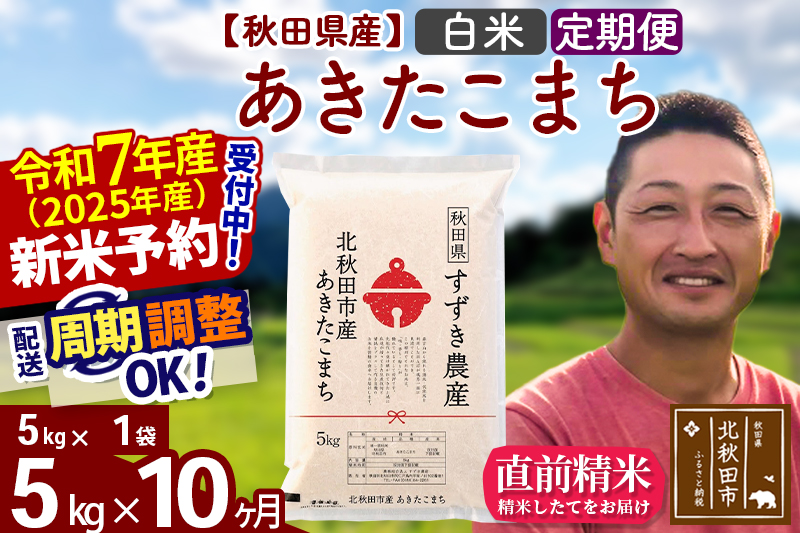 ※令和7年産 新米予約※《定期便10ヶ月》秋田県産 あきたこまち 5kg【白米】(5kg小分け袋) 2025年産 お届け周期調整可能 隔月に調整OK お米 すずき農産