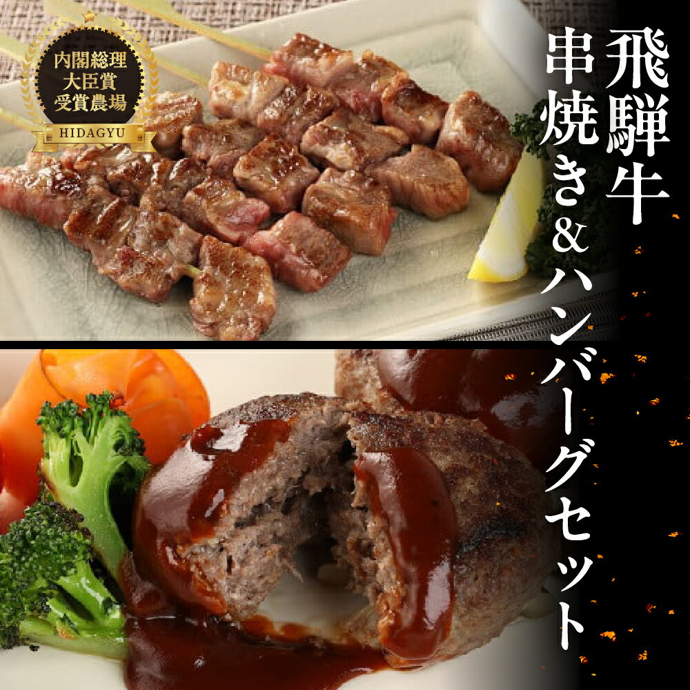 【ふるさと納税】飛騨牛 串焼き・飛騨牛 ハンバーグセット（牛串 10本・ハンバーグ 100g×2個）【冷凍】最高級 国産 牛肉 肉 和牛 赤身 人気 ブランド牛 和牛 BBQ バーベキュー ギフト 贈り物 贈答 赤身 霜降り