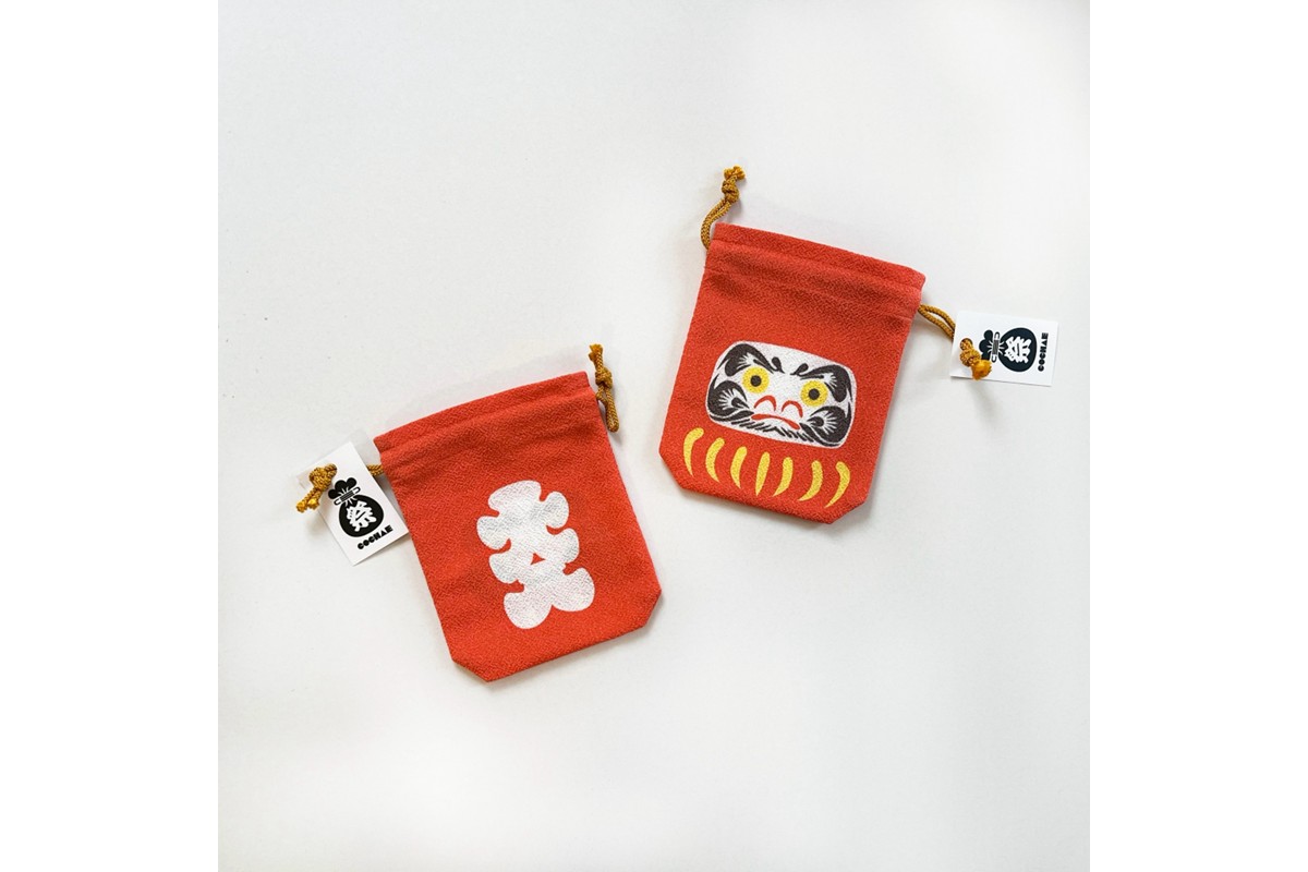 丹後ちりめん 祭巾着（だるま） サイズ：約17cm×13cm