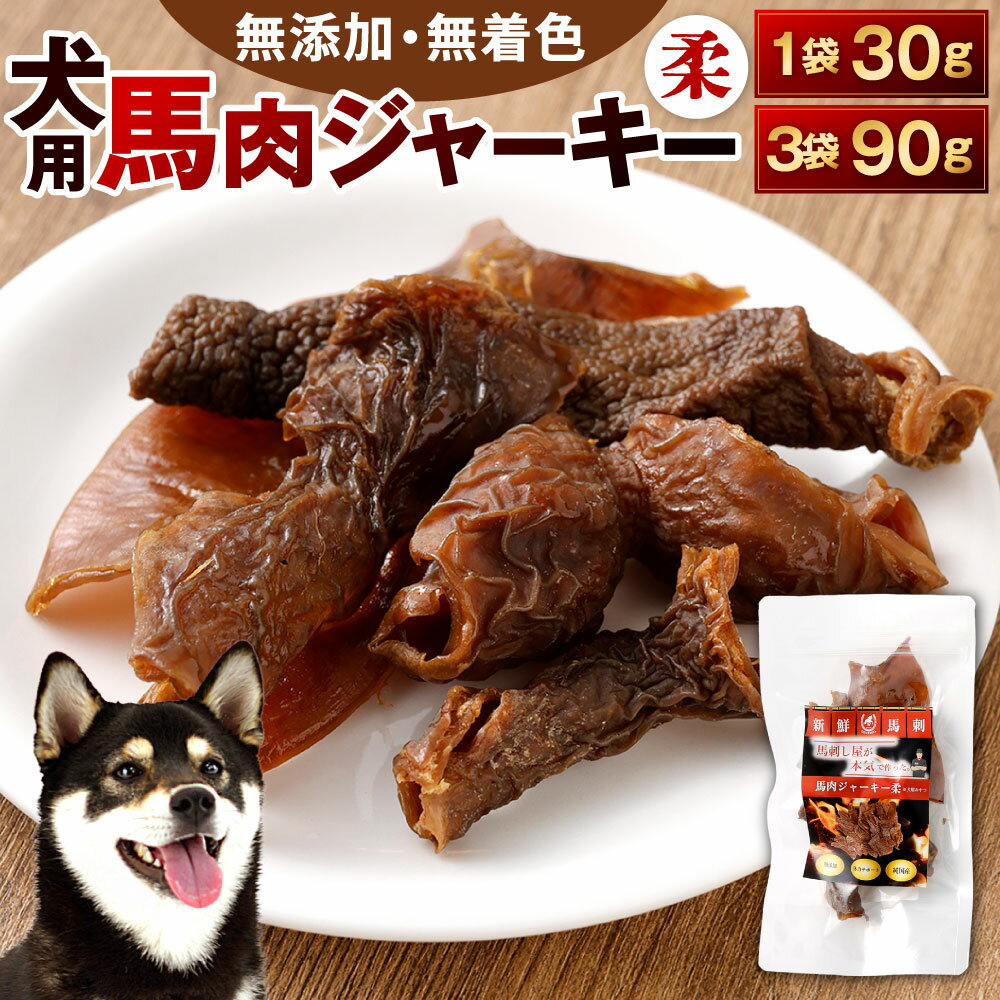 【ふるさと納税】犬用 馬肉ジャーキー（柔） 1袋30g入り 選べる 1袋 / 3袋 馬肉 ジャーキー 犬用おやつ 無添加 高たんぱく 無着色 馬 低脂肪 ヘルシー 馬ホルモン肉 ドッグ ワンちゃん シニア犬 成犬 鉄分 ミネラル 柔らかめ しつけ ご褒美 ペット