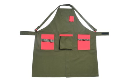 D35-08 「?.」KITEN キャンパーズエプロン オリーブ×レッド〈焚き火用多機能エプロン〉【30営業日】（45日程度）を目安に発送