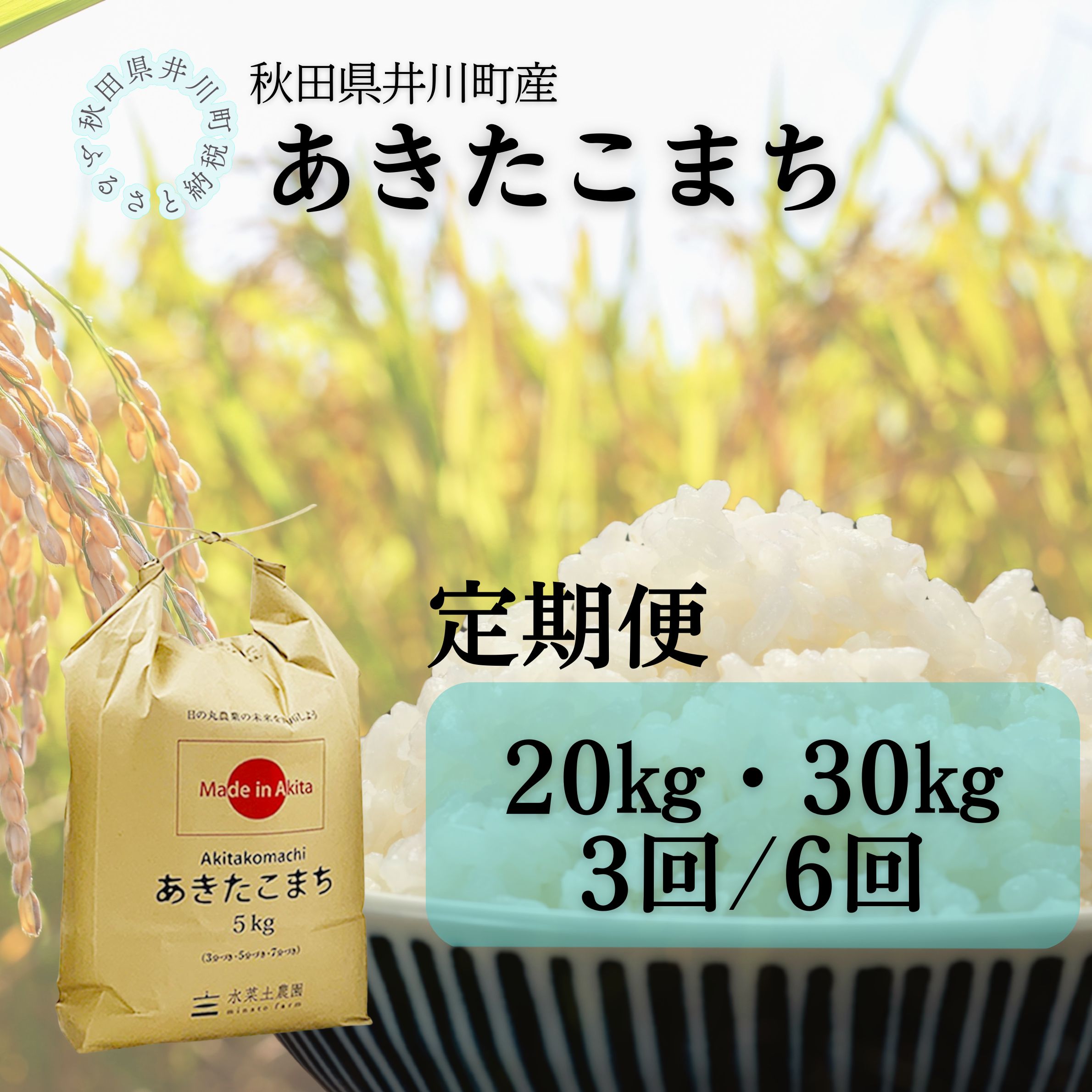 【ふるさと納税】【定期便】井川町産　あきたこまち20kg/30kg