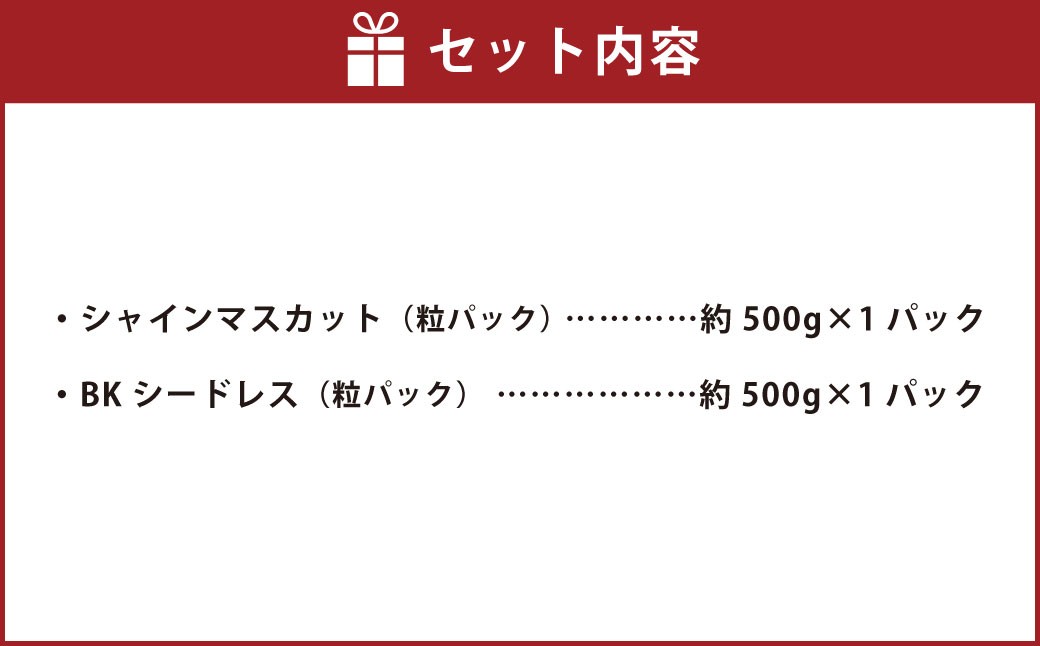 【数量限定】粒パック 訳あり シャインマスカット（約500g）& BKシードレス （約500g） 計約1kg（各1パック）